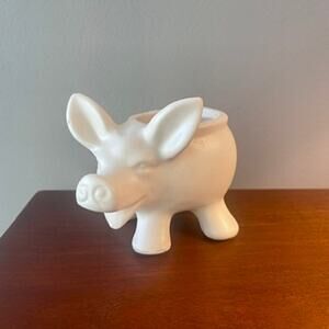 Vintage Morton Pottery USA Laughing Pig Ceramic Planter Pot Matte White